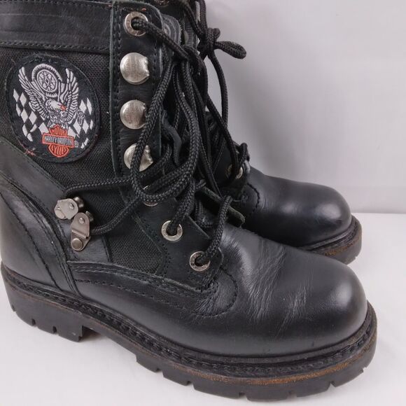 HARLEY DAVIDSON Leather Motorcycle Boots Mid Calf Combat Patch Women's 6.5 - Picture 4 of 15